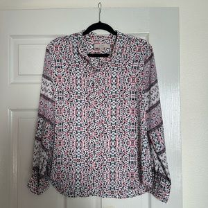 LOFT Vibrant Multi-Patterned Long Sleeve Blouse
